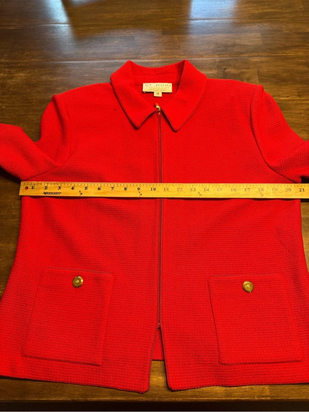 St. John Collection Women’s Long Sleeve Red Knit Zip Up Jacket Blazer SZ 14